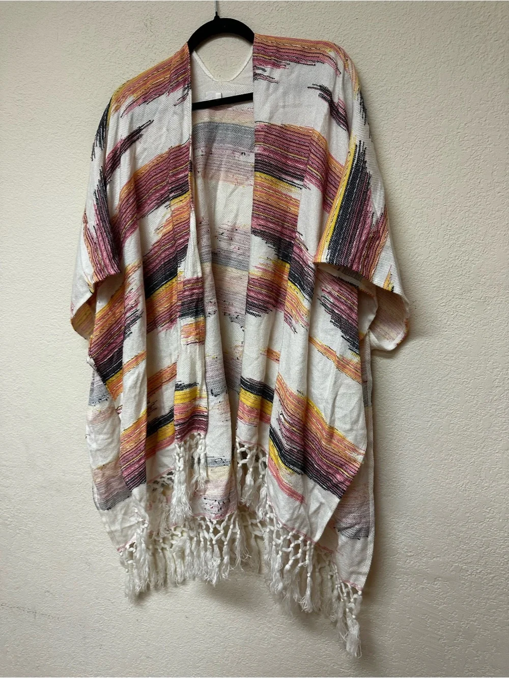 Anthropologie NWOT Sunset Cream Multicolor Striped Fringe Poncho OS